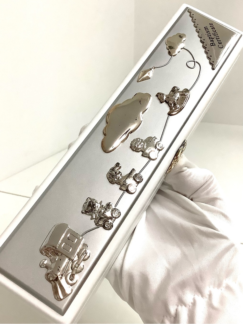 π 3 For $30 Baby Baptism Certificate Box Case Train and Cloud Embellishments